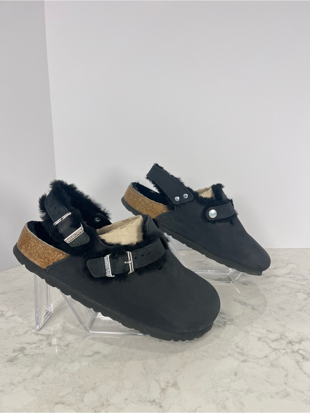 Birkenstock Tokio Shearling Clog with Silver Buckle and black oiled leather - Picture 3 of 9